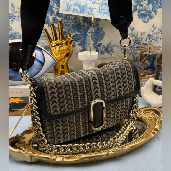 🆕 MARC JACOBS 🧿 NWT The Monogram J Marc Chain Satchel Shoulder Bag, Navy - Picture 3 of 15